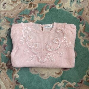 VINTAGE Embroidered Pink Sweater